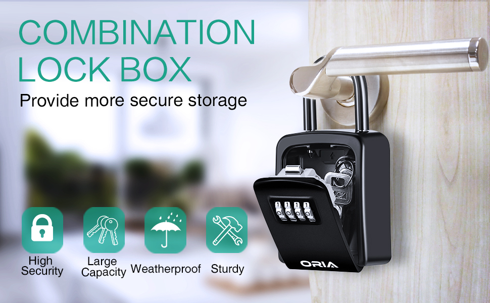 4 Digit Combination Wall Mounted Key Safe Box, Weatherproof Key Storage Lock Box with Shackle