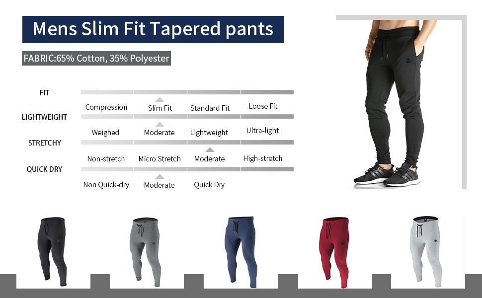 Mens Zip Joggers Pants - Casual Gym Workout Track Pants Comfortable Slim Fit Tapered with Pockets