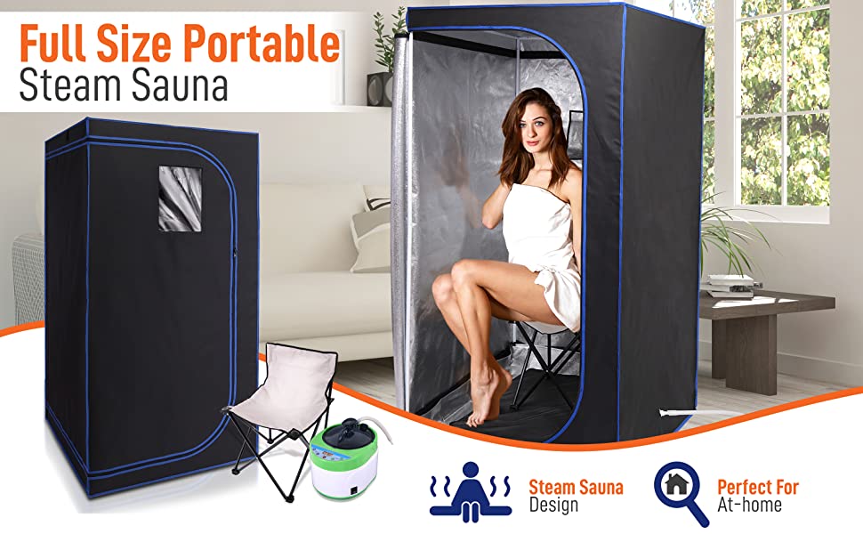 Full Size Portable Steam Sauna ?CPersonal Home Spa, with Remote Control, Foldable Chair, Timer