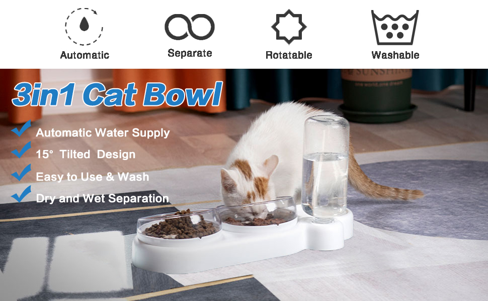 Cat Food Water Bowl,Automatic Gravity Cat Food Water Dispenser