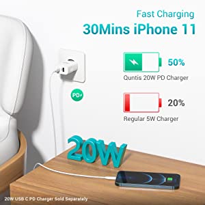 Fast charging cable for PD supporting iOS devices (with a Type C PD charger)