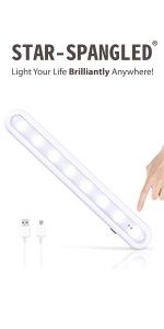 Closet Light, USB Rechargeable Under Cabinet Light, 8LED Touch Night Light, Tap light, STAR-SPANGLED