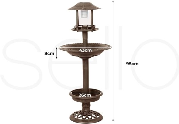 PaWz Bird Bath Feeder Feeding Food Station Solar Light Outdoor Garden Bronze - Image 7