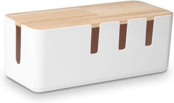 Cable Management Box by , 12"x5"x4.5", Wood Lid, Cord Organizer for Desk TV Computer USB Hub System to Cover and Hide & Power Strips & Cords - Image 3