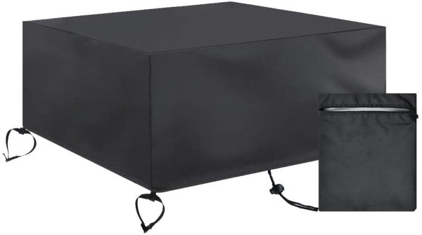 ValueHall Fire Pit Cover 420D Heavy Duty Square Fire Pit Table Cover Waterproof and UV-Proof Outdoor Furniture Cover with Drawstrings and Buckles for Square Rectangular Fire Pit V1C06 (30in)