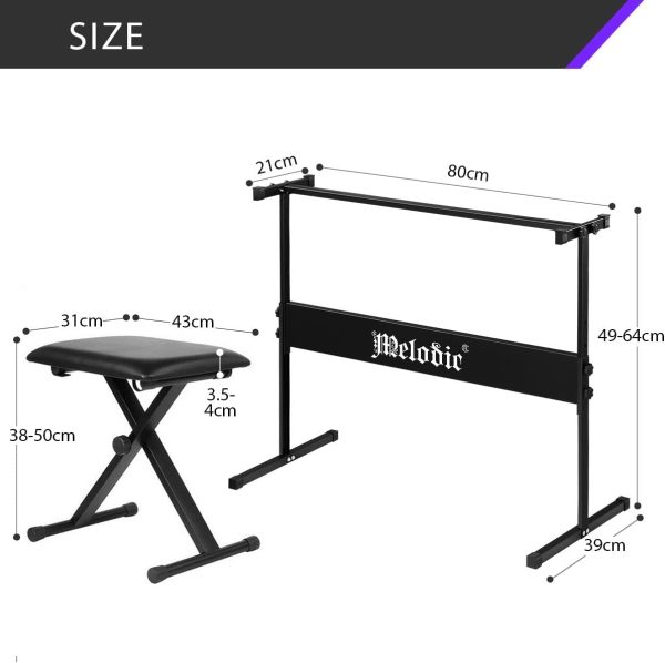 Melodic I Style Adjustable Keyboard Stand Folding Piano Stool Seat Chair Set - Image 8