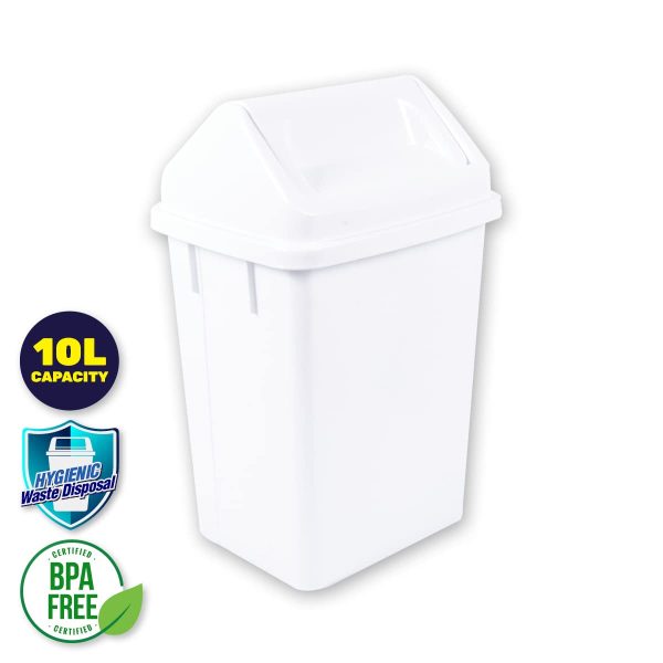 Xtra Kleen 10L White High Grade Plastic Flip Top Swing Waste Bin Paper Bathroom - Image 2