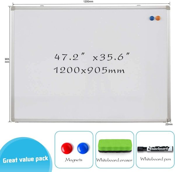 Magnetic Whiteboard, Dry Erase Board, Silver Aluminum Frame, Including 1 x Dry-Erase, 2 x Magnets and 1 x Dry-Erase Board Markers, for School, Home, Office (1200X905MM)?? - Image 8