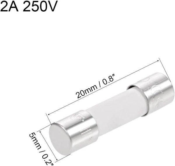 Ceramic Cartridge Fuses 2A 250V 5x20mm Slow Blow Replacement for Stereo Audio Alarm Amplifier Ceramic 6pcs