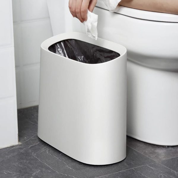 Slim Trash Bin 10 Liter Plastic Rubbish Bin, Rectangular Wastebasket Garbage Can for Bathroom, Bedroom, Office, Kitchen (Grey) - Image 6