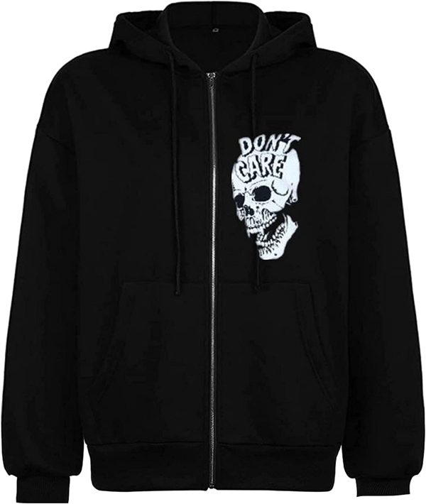 Tophoopp Zip Up Hoodies for Women, Casual Women's Y2K Skull Graphic Pullover Sweatshirt Hoodies Plus Fit Sweater Jacket Coat - Image 2