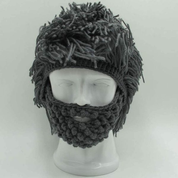 Flyou Wig Beard Hats Handmade Knit Warm Winter Caps Ski Funny Mask Beanie for Men Women