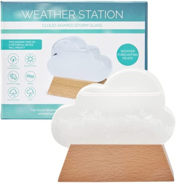 Glass Weather Predictor Cloud Shaped Storm Barometer Forecast Station Wooden Base Creative Crystal Decorative Bottles Office Desktop Home Glass Craft Decoration Birthday Gift - Image 4