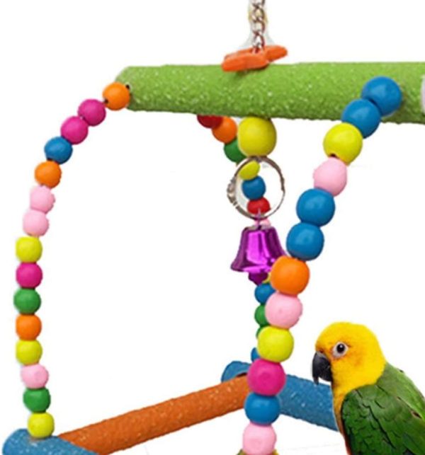 POPETPOP Bird Perch Swing Ladder Toy for Parrot Parakeet Cockatiel Conure Cockatoo African Grey Macaw Amazon Lovebird Finch Cage Perch Stand - Large Random Color - Image 3