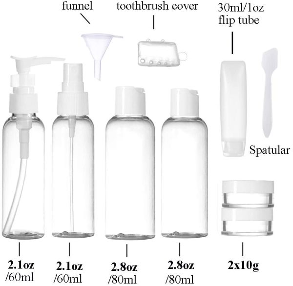 Travel Toiletry Bottles Leakproof, Portable Refillable Travel-size Containers with TSA Clear Travel bag for Carry-on - Image 3