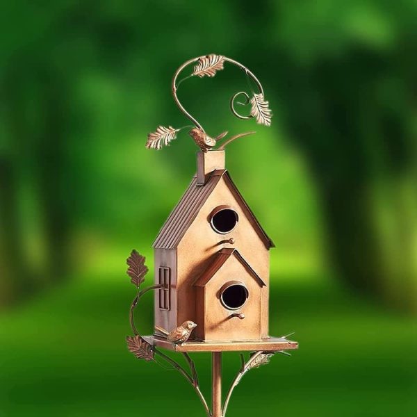 Outdoor Metal Bird House with Pole, Bird House, Birdhouse Garden Stakes for Outside with Pole (A) - Image 4