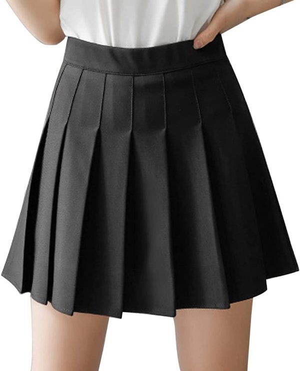 Girl Women Short High Waist Pleated Skirt Skater Tennis School A-Line Skirt with Lining Shorts