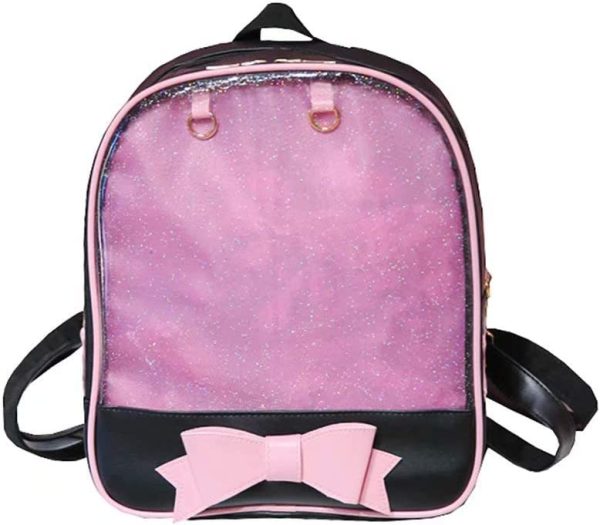 Trendy Color Junior School Bag Personality Transparent Backpack Cute Satchel Basic Bag Black Pink