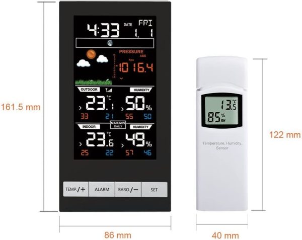 ECOWITT Digital Wireless Colour Weather Station Indoor Outdoor Temperature Thermometer Humidity, Ice Alert, Barometric Pressure, Moon Phase, Weather Forecast, Alarm Clock Snooze - Image 5