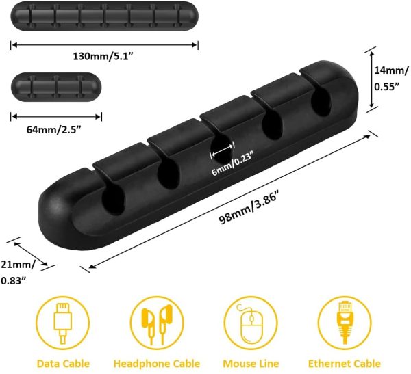 Cable Clips Cord Management Organizer, 3 Packs Adhesive Hooks, Wire Cord Holder Power Cords Charging Accessory Cables, Mouse Cable, PC, Office Home (7, 5 and 3 Slots) (Black) - Image 7