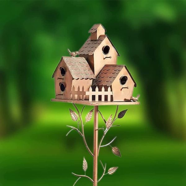 Outdoor Metal Bird House with Pole, Bird House, Birdhouse Garden Stakes for Outside with Pole (A) - Image 6