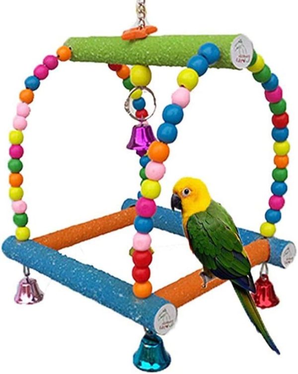 POPETPOP Bird Perch Swing Ladder Toy for Parrot Parakeet Cockatiel Conure Cockatoo African Grey Macaw Amazon Lovebird Finch Cage Perch Stand - Large Random Color - Image 7