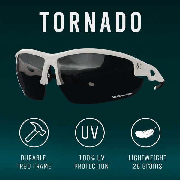 Tornado Sunglasses - White, Blue, Black, Red - 2 additional UV400 Lenses suitable for Cycling, Running, Driving (White) - Image 3