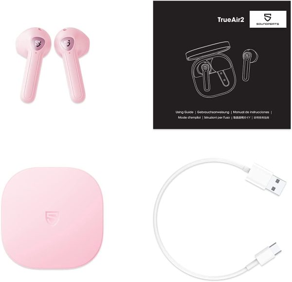 SOUNDPEATS TrueAir2 Wireless Earbuds Bluetooth V5.2 Headphones Wireless Earphones with Qualcomm QCC3040, TrueWireless Mirroring, Dual Mic and CVC 8.0 Noise Cancellation, aptX Codec, Total 25 Hours (Pink) - Image 2