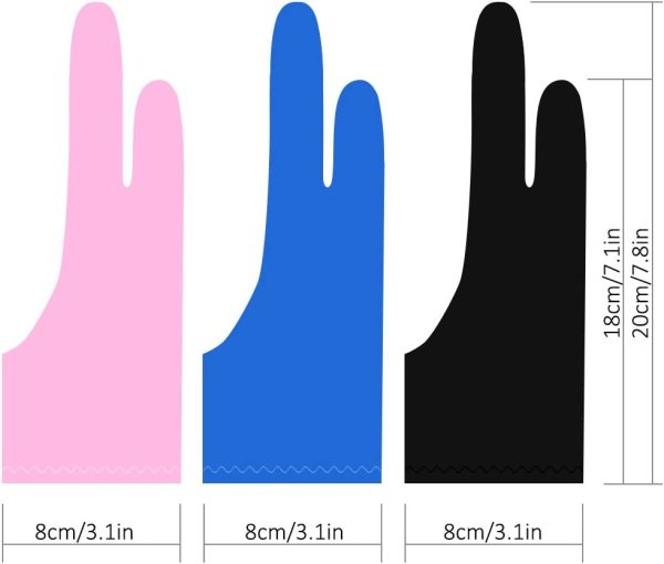 Artist Glove for Graphic Tablet  3 Color Free Size Gloves for Drawing- Blue Pink Black - Image 3