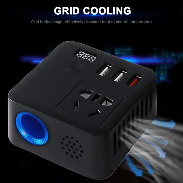 Car Power Inverter 150W DC 12V/24V to AC 240V Voltage Converter with 3 USB Ports Quick Charging QC3.0 Outlet Adapter with Switch LCD Screen Display Cigarette Lighter Socket - Image 8