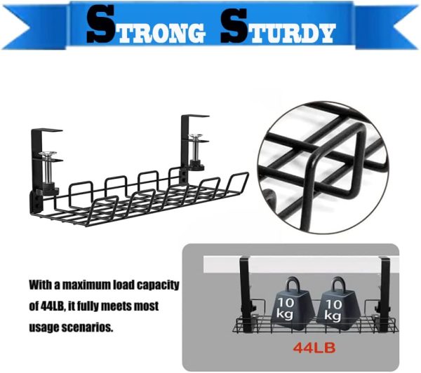 Cable Management Under Desk As Cord Basket Tray for Cable Organize,Detachable No Drill Wire Management Rack As Computer Cable Management,Under Desk Storage Shelf (Black) - Image 5