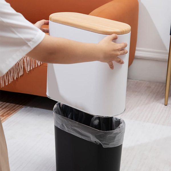 Slim Plastic Trash Can with Lid, 10 Liter Double Barrel Wastebasket, Rectangular Garbage Container Bin for Bathroom, Bedroom, Kitchen, Office - Image 5