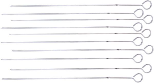 Kabob Skewers 15" Stainless Steel BBQ Barbecue Skewers Metal Grilling Set, Reusable BBQ Sticks (Set of 10) - Image 4