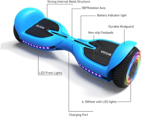 RIDEO Q3-C Hoverboard UL 2272 approved Electric Self balance Scooter 36v DC brushless dual 250w hub motor LED RGB light Bluetooth - Blue - Image 4