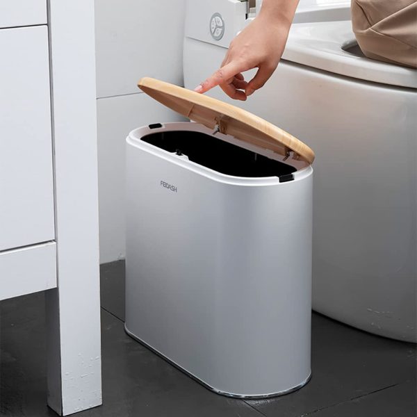 Slim Plastic Trash Can with Lid, 10 Liter Double Barrel Wastebasket, Rectangular Garbage Container Bin for Bathroom, Bedroom, Kitchen, Office - Image 2