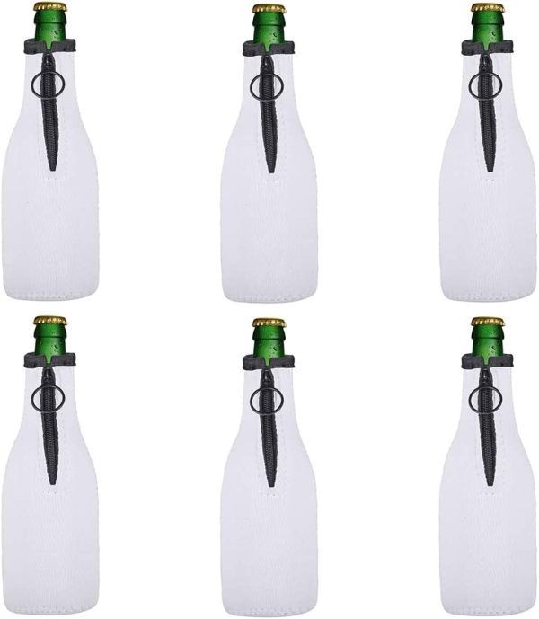 Sublimation Blanks Beer Bottle Cover Sleeves Neoprene Beer Cooler Covers Insulator Sleeve with Zipper for 12 oz/330 ml Bottles, Birthday Wedding Oktoberfest Party (White-6 Pcs) - Image 3