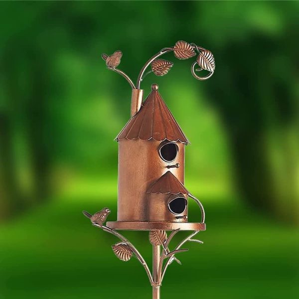 Outdoor Metal Bird House with Pole, Bird House, Birdhouse Garden Stakes for Outside with Pole (A) - Image 5