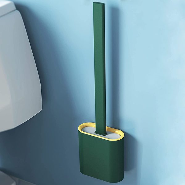 Silicone Toilet Brush with Holder, Portable Wall Mounted Toilet Brush & Floor Standing Holder, Creative Toilet Cleaning Brush Set with TPR Soft Brush Head, Clean Toilet Corner Easily ,Green - Image 7