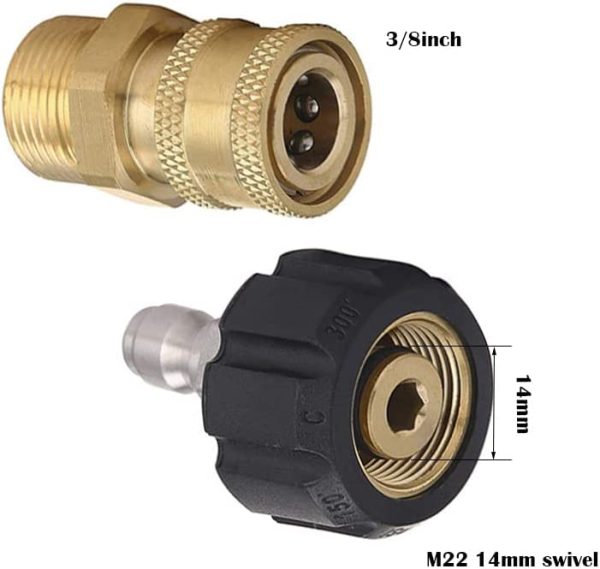 Lala Smill Pressure Washer Adapter Set,M22-14MM to 3/8" Quick Connect and Disconnnect Set for Power Washer Hose with M22 Metric Male to Male Connector - Image 4