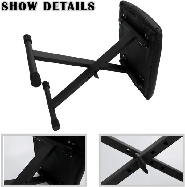 Portable Piano Stool Adjustable 3 Way Folding Keyboard Seat Bench Chair Black - Image 3