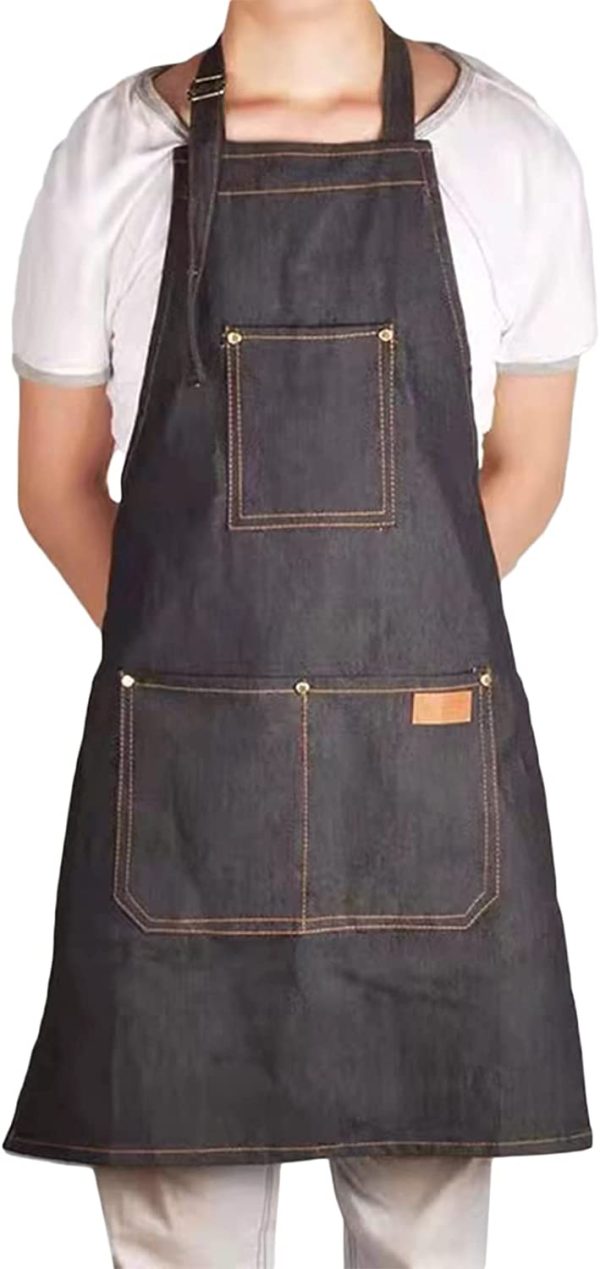 Denim Apron with Pockets, Black Adjustable Bib Apron Work Apron, Unisex Jean Apron for Kitchen Baking, Woodworking, Chef, BBQ or Barbers (1 Pack) - Image 5