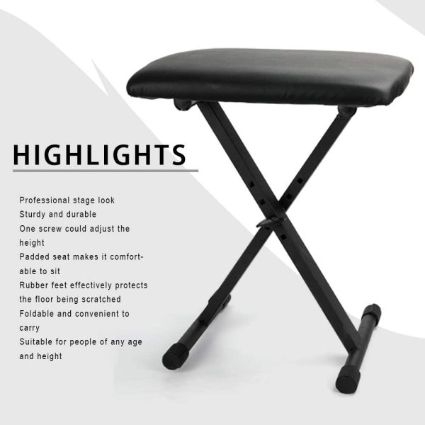 Portable Piano Stool Adjustable 3 Way Folding Keyboard Seat Bench Chair Black - Image 6