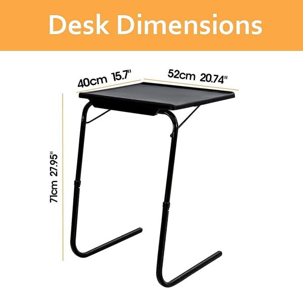 Foldable Table Adjustable Tray Portable Folding Laptop Desk Removable Cup Holder (Black) - Image 3