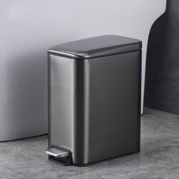 SmartBin 5L/1.3 Gallon Stainless Steel Pedal Style Dust Bin Waste Basket Trash Can Garbage Recycle Bin Silent Lid Removable Inner Bucket Compact Kitchen Bathroom Office Black Gold Color