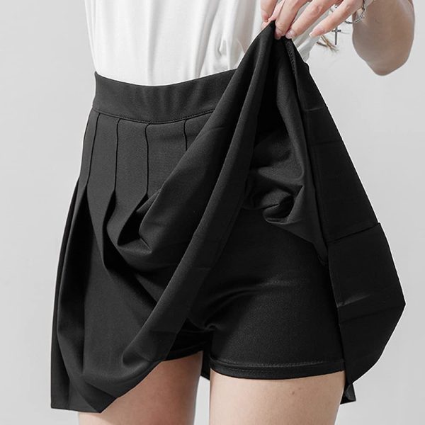 Girl Women Short High Waist Pleated Skirt Skater Tennis School A-Line Skirt with Lining Shorts - Image 2