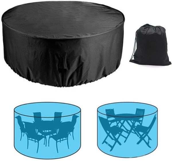 Heavy Duty Waterproof Large Patio Set Cover Shelter - Outdoor Furniture Cover Handles Durable Hem Cord - Fits Large Round Rectangular Sqaure Table Chairs, ,Black (Round Height: 0.75m x Diameter 1.28m) - Image 2