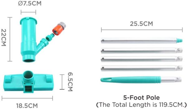 POOLWHALE Portable Pool Vacuum Jet Underwater Cleaner W/Brush,Bag,6 Section Pole of 56.5"(No Garden Hose Included),for Above Ground Pool,Spas,Ponds & Fountains - Image 5