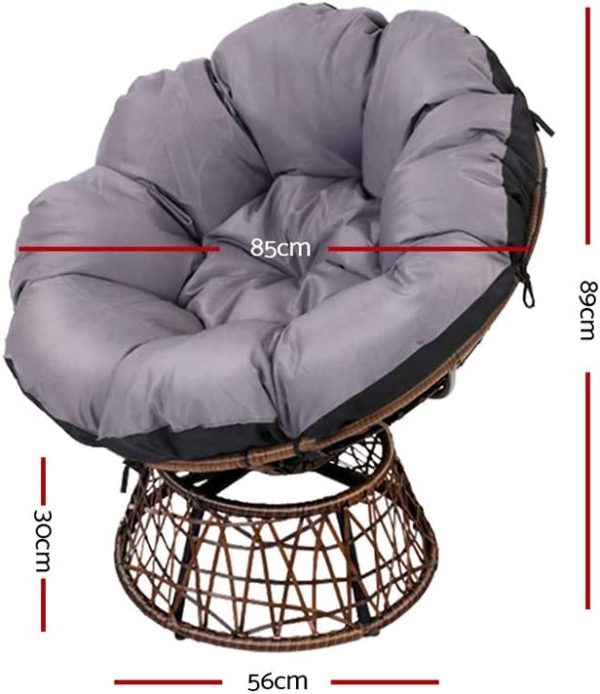 Gardeon Swivel Papasan Chair Indoor Outdoor Furniture Lounge with Padded Seat-Brown - Image 7