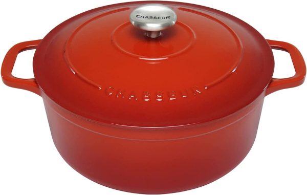 Round Cast Iron French Oven/Casserole, 24 cm / 4 Litre Capacity, Inferno Red - Made in France - Image 3