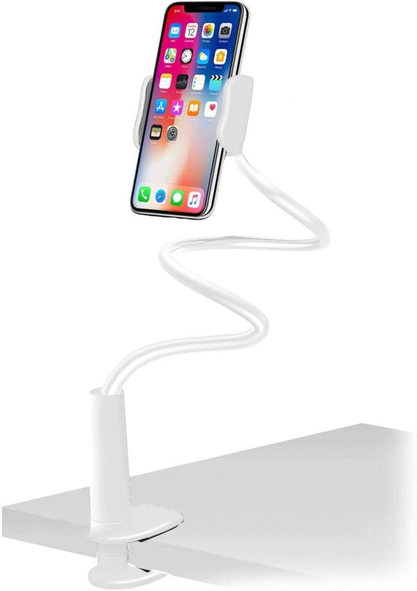 Phone Holder for Desk - Adjustable Universal Gooseneck Smartphone Stand, with Durable Mount (White) - Image 2